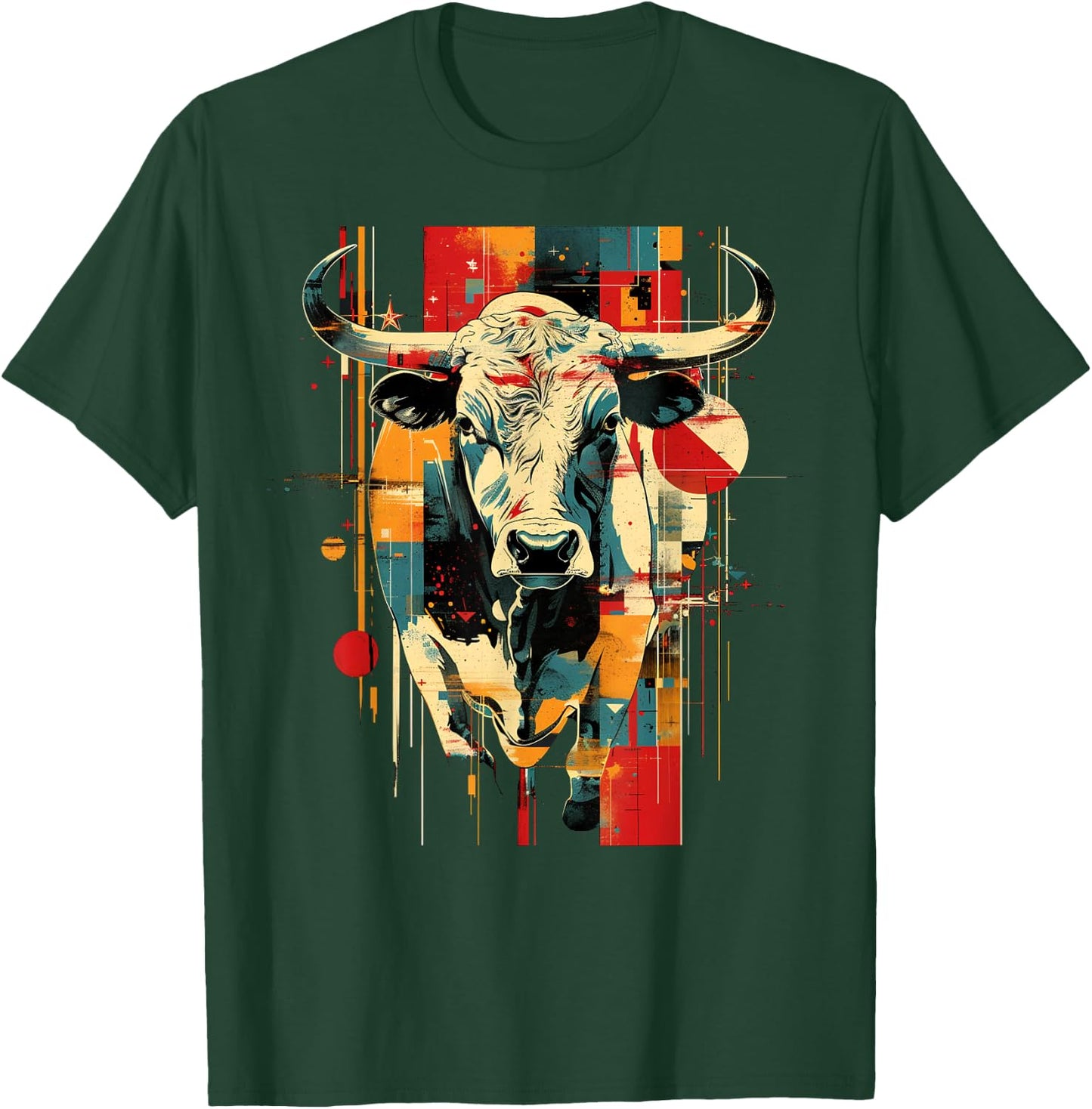 Artsy Bull Rider on Abstract Art Rodeo Bull Riding T-Shirt - T-Shirt | Forest