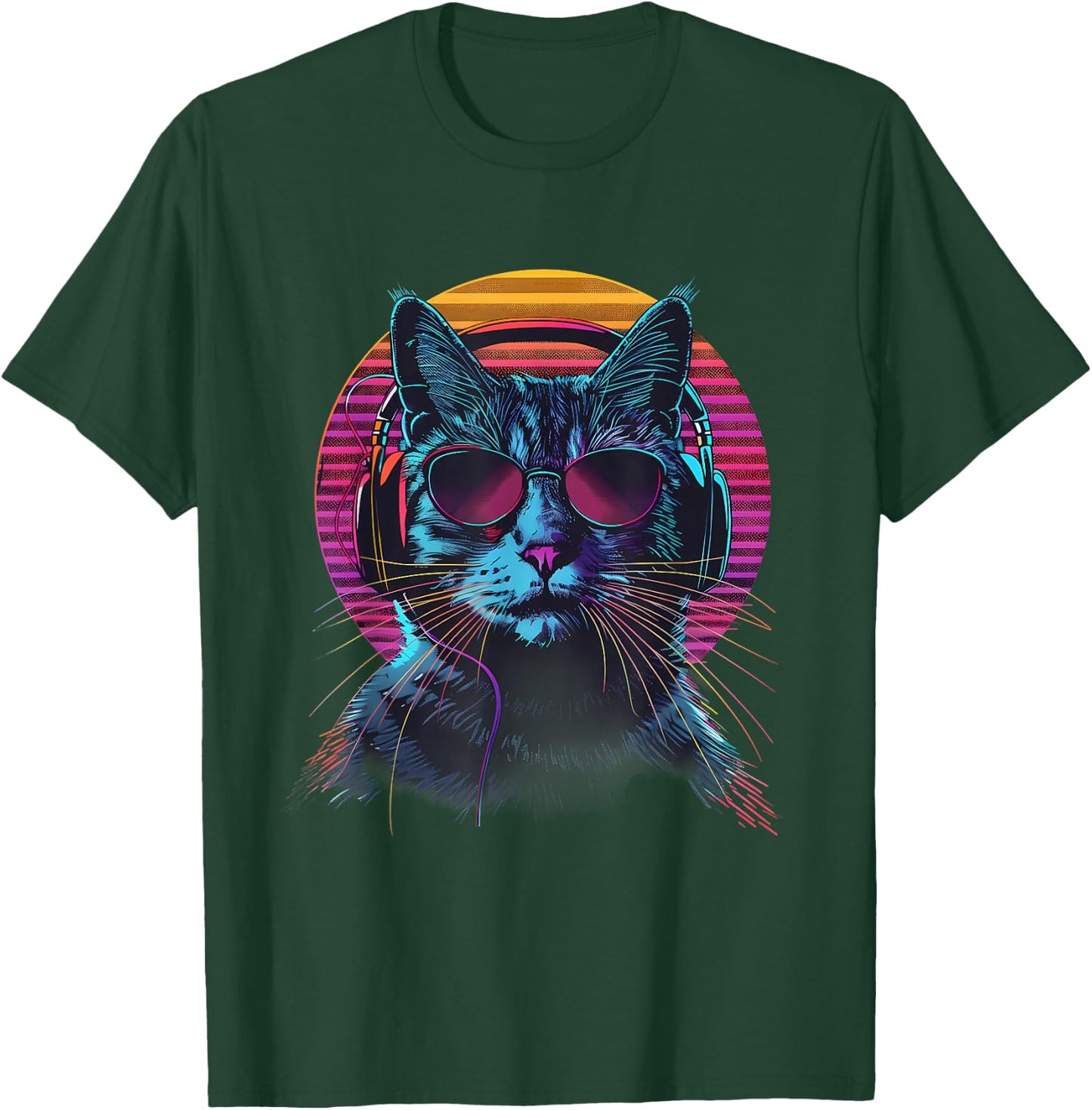 DJ Cat Techno Cat Music DJ Beatmaker Music Headphones EDM Women Kids T-Shirt - T-Shirt | Forest