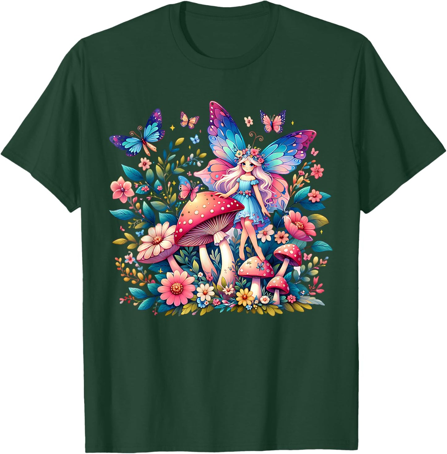 Enchanted Forest Fairy Fantasy Mystical Floral & Butterfly T-Shirt - T-Shirt | Forest