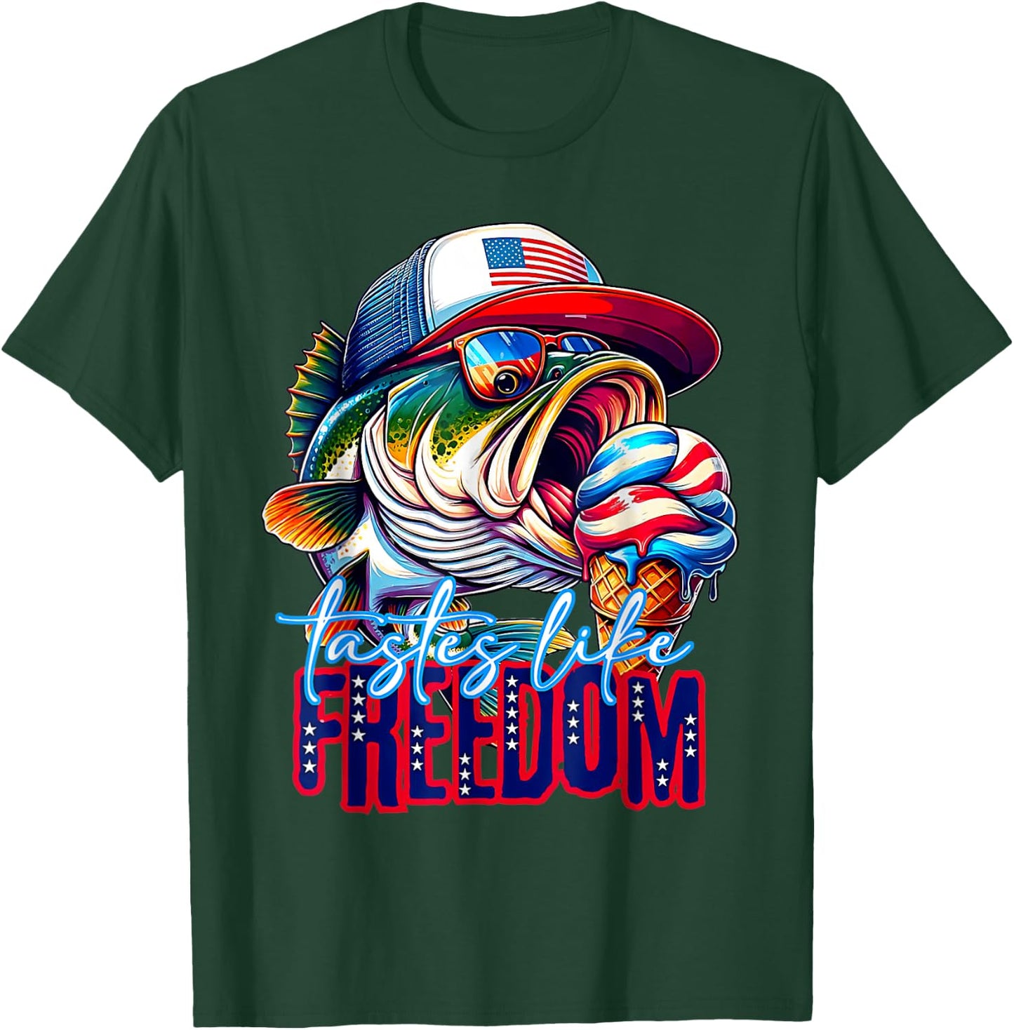 Tastes Like Freedom 4th of July Ice Cream Bass Fishing T-Shirt - T-Shirt | Forest