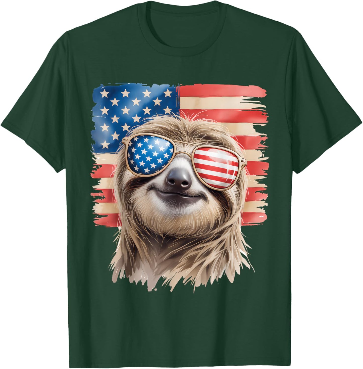 American Flag Sloth USA 4th Of July Patriotic Men Women T-Shirt - T-Shirt | Forest