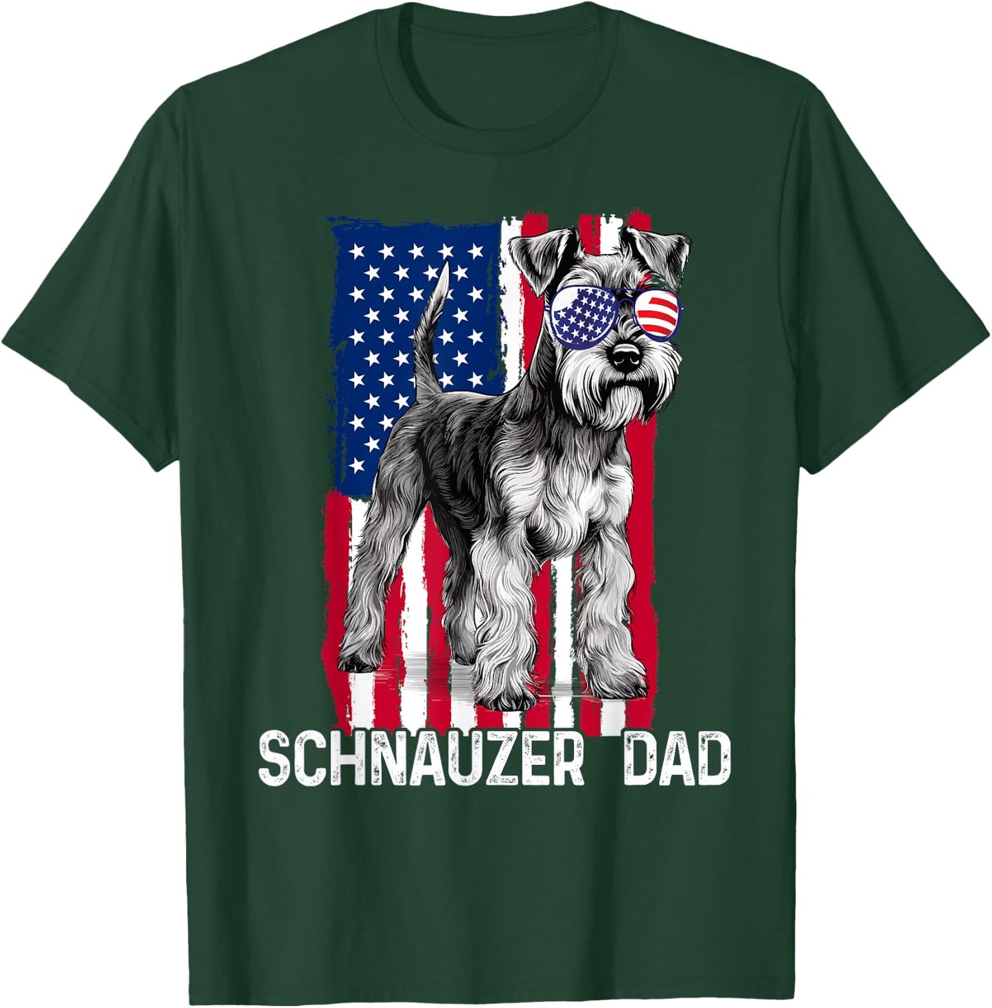 Dog Dad Fathers Day Gift Mini Schnauzer USA Flag 4th of July T-Shirt - T-Shirt | Forest