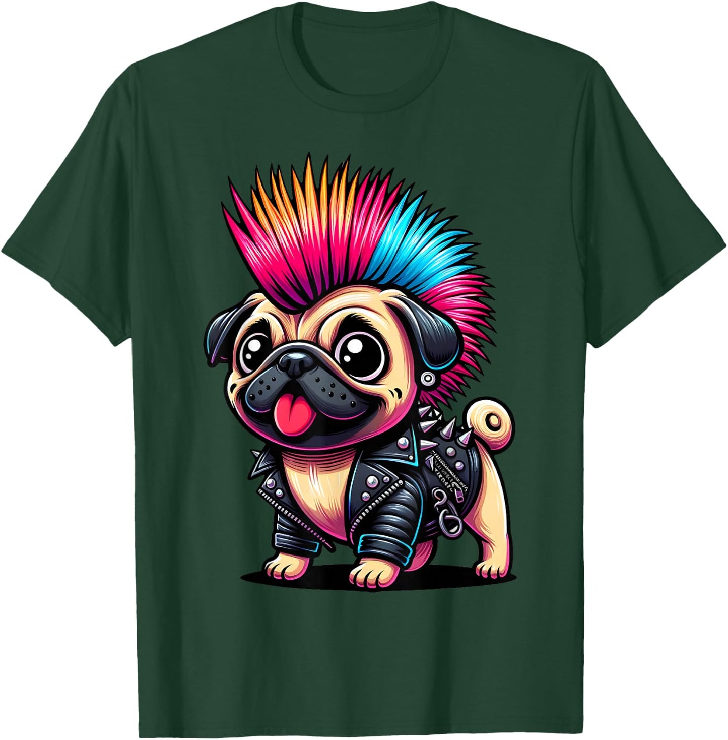 Funny Punk Pug, Rock'n Roll Goth Dog, Guitar Band Funny T-Shirt - T-Shirt | Forest