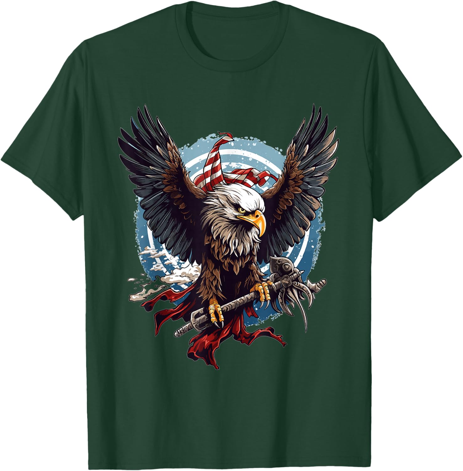 Viking Warrior American Eagle US Flag Norse Mythology T-Shirt - T-Shirt | Forest