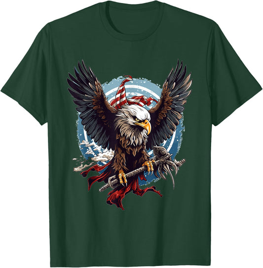 Viking Warrior American Eagle US Flag Norse Mythology T-Shirt - T-Shirt | Forest