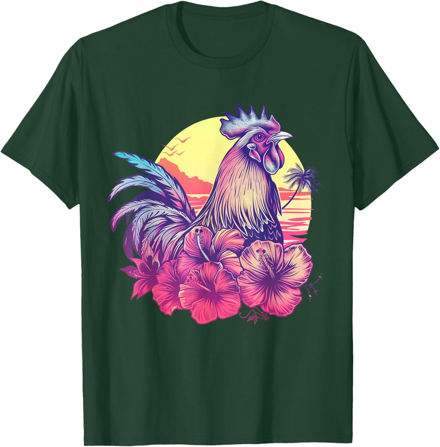Chicken Hawaiian Flowers Rooster Kauai Hawaii Vintage T-Shirt - T-Shirt | Forest
