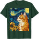 Cat Starry Night Apparel Gifts Graphic Cat Mom Cat Dad -Adults -Kids Black Small Round Collar Sunflower Graphic Modern T-Shirt - T-Shirt | Forest