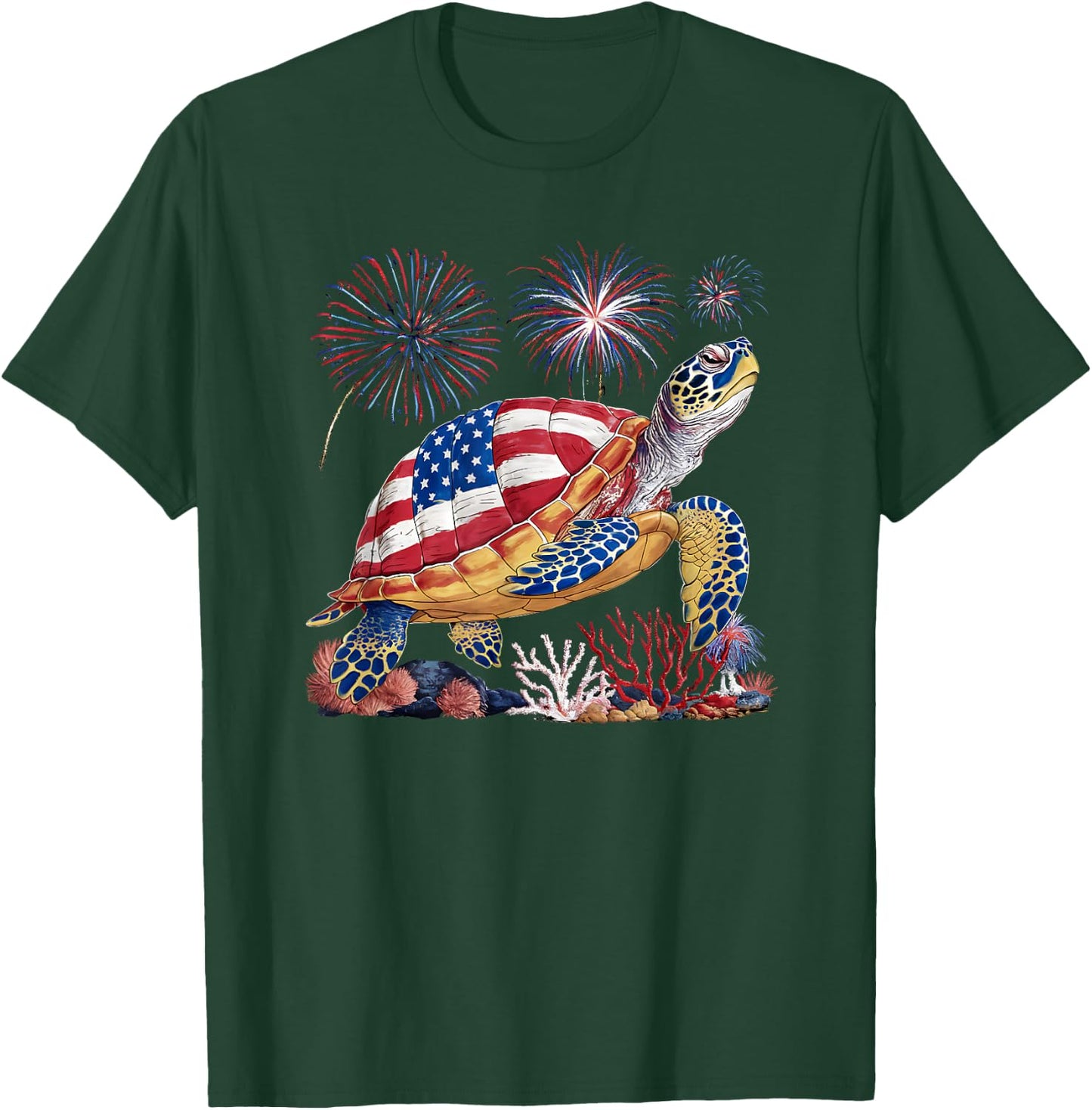 Sea Turtle 4th of July American USA Flag Patriotic T-Shirt - T-Shirt | Forest