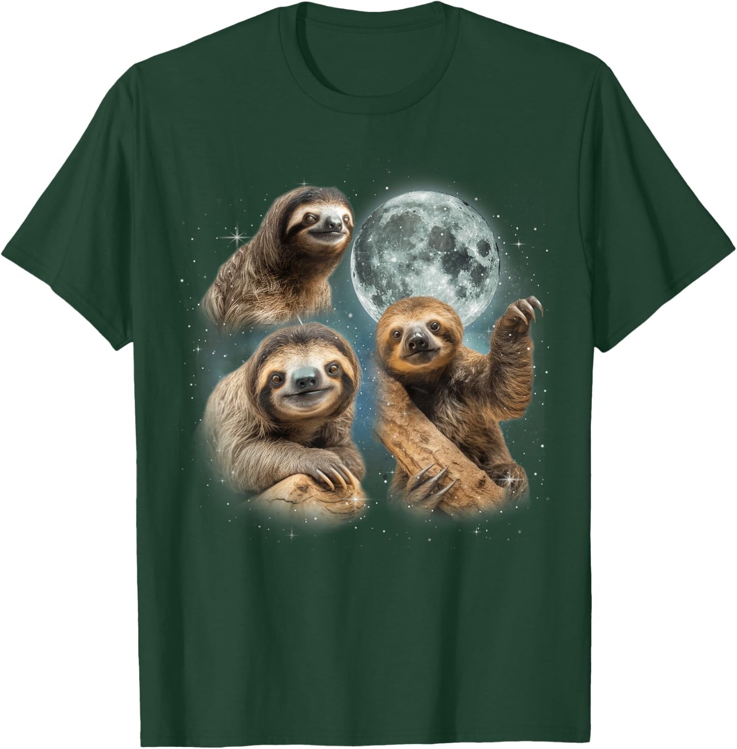 Sloth Shirt | 3 Sloth Howling At Moon Funny Weird Cursed T-Shirt - T-Shirt | Forest