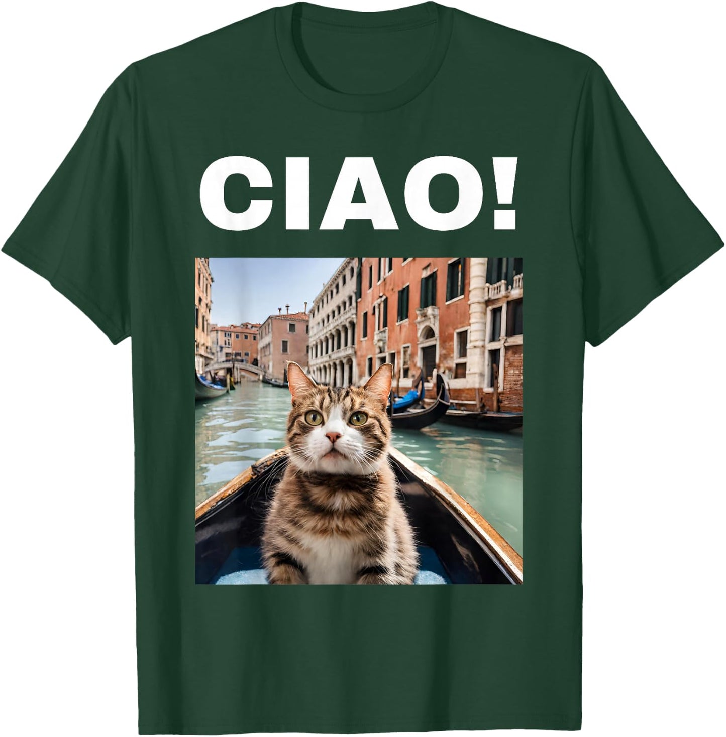 Ciao Funny Gondolier Cat On A Venetian Gondola, Venice Italy T-Shirt - T-Shirt | Forest