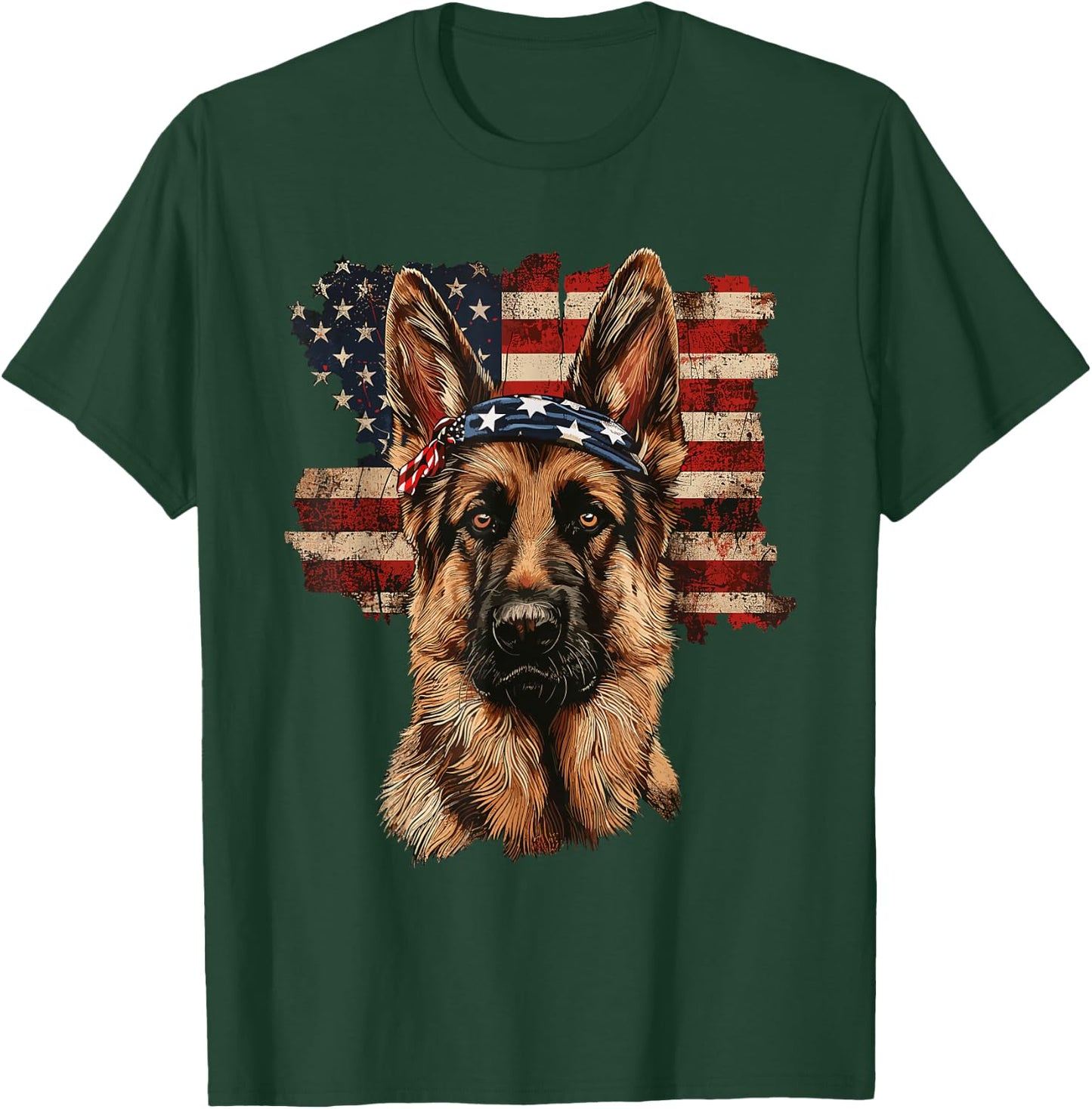German Shepherd Patriotic 4th Of July USA American Flag T-Shirt - T-Shirt | Forest
