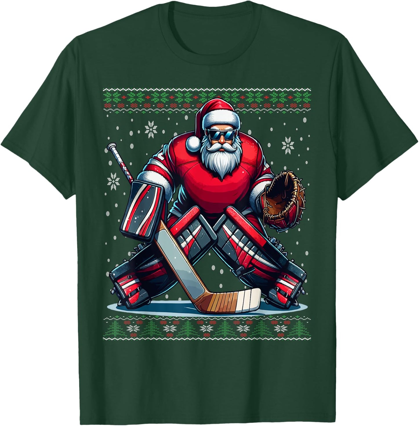Christmas Santa Hockey Goalie Ugly Christmas Sweater T-Shirt - T-Shirt | Forest