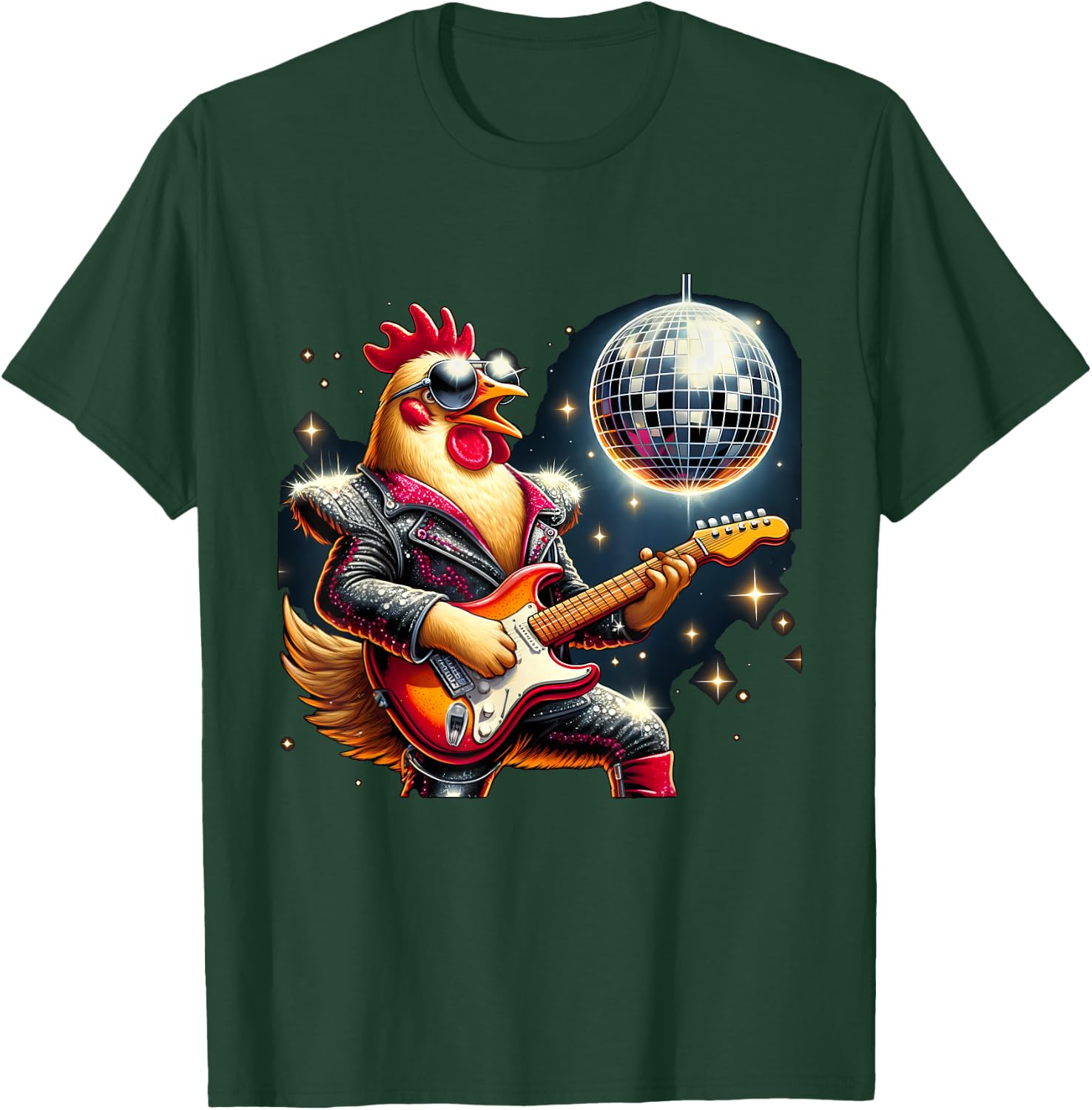 Disco Ball Guitar Chicken T-Shirt - T-Shirt | Forest