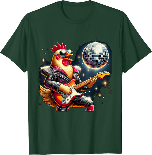 Disco Ball Guitar Chicken T-Shirt - T-Shirt | Forest