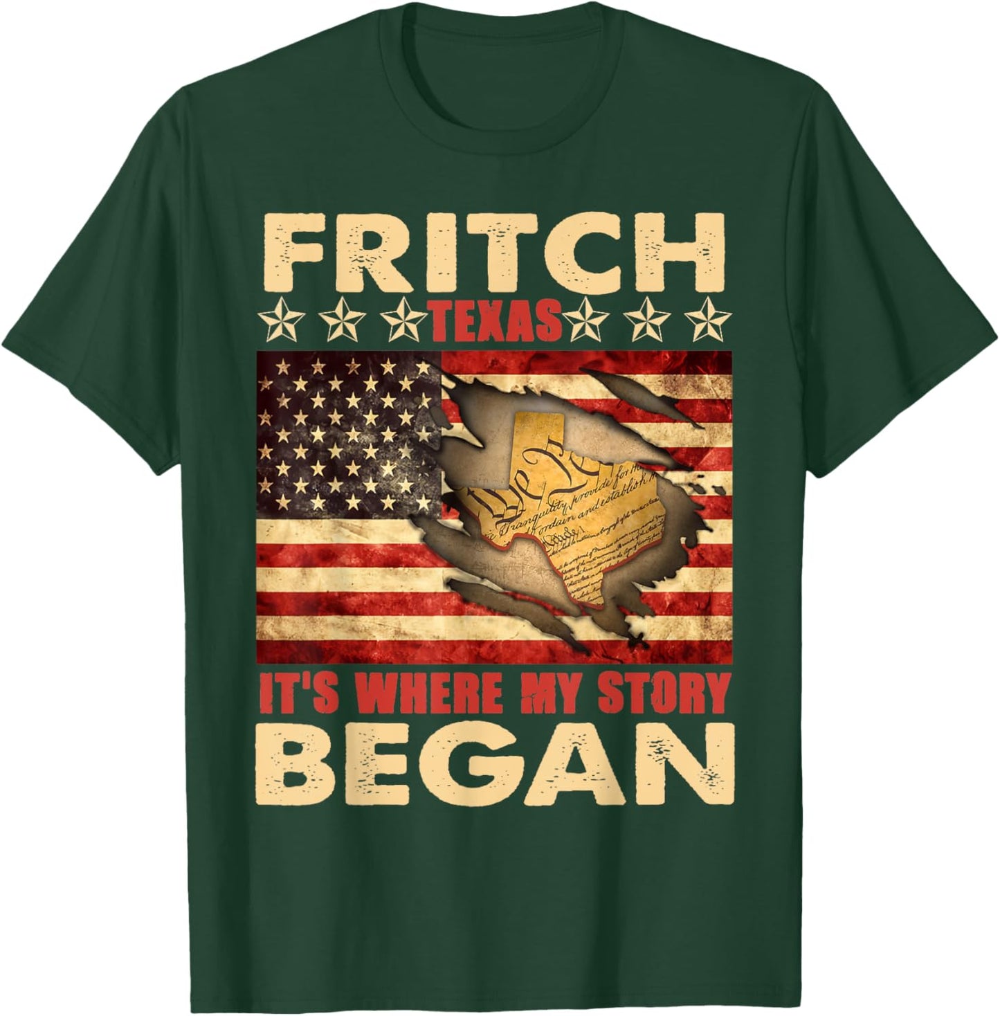Fritch Texas USA Flag 4th Of July T-Shirt - T-Shirt | Forest