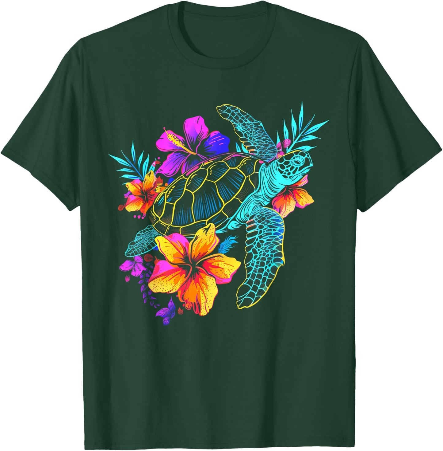Sea Turtle Hawaiian Flowers Hawaii Diver T-Shirt - T-Shirt | Forest