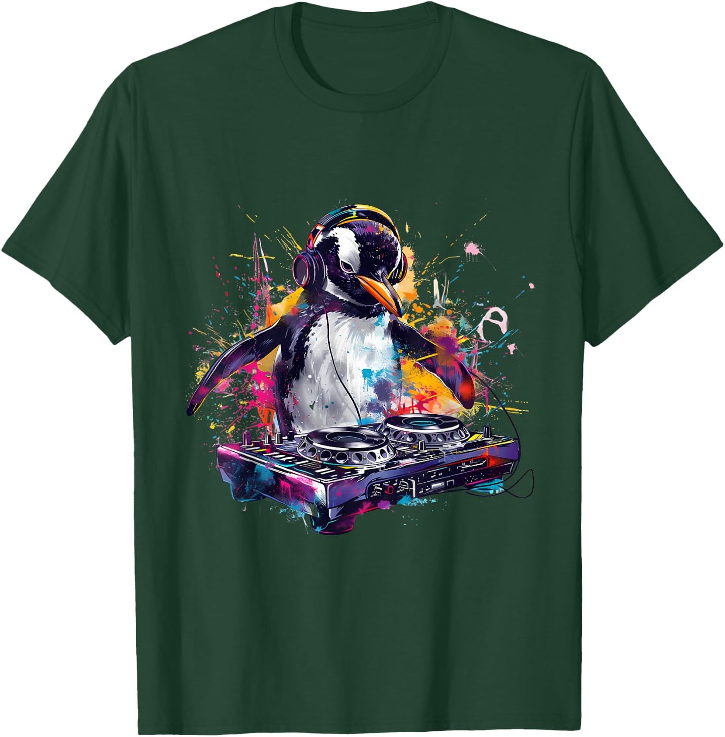 Penguin Music DJ House Music Artwork Turntable DJ Penguin T-Shirt - T-Shirt | Forest