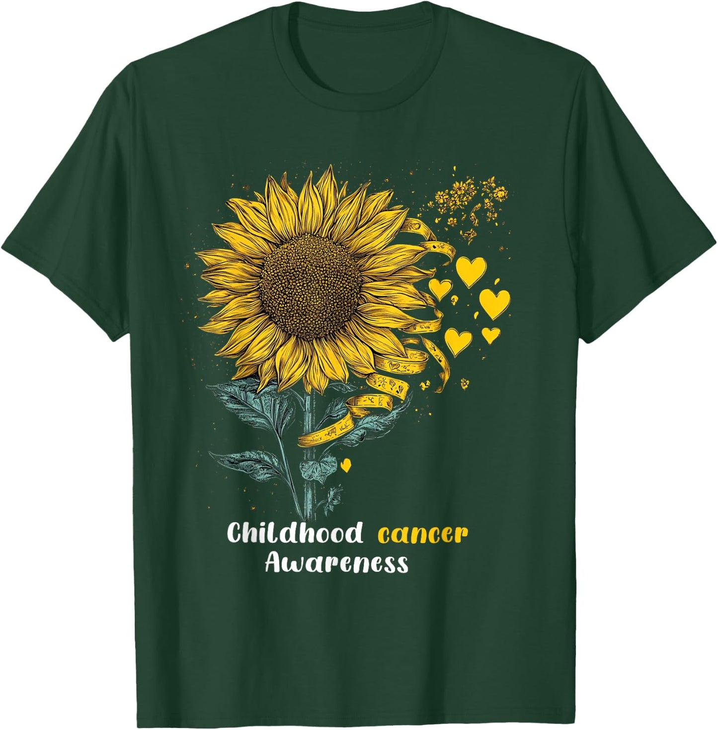 Childhood Cancer Awareness Yellow Sunflower Ribbon gifts T-Shirt - T-Shirt | Forest