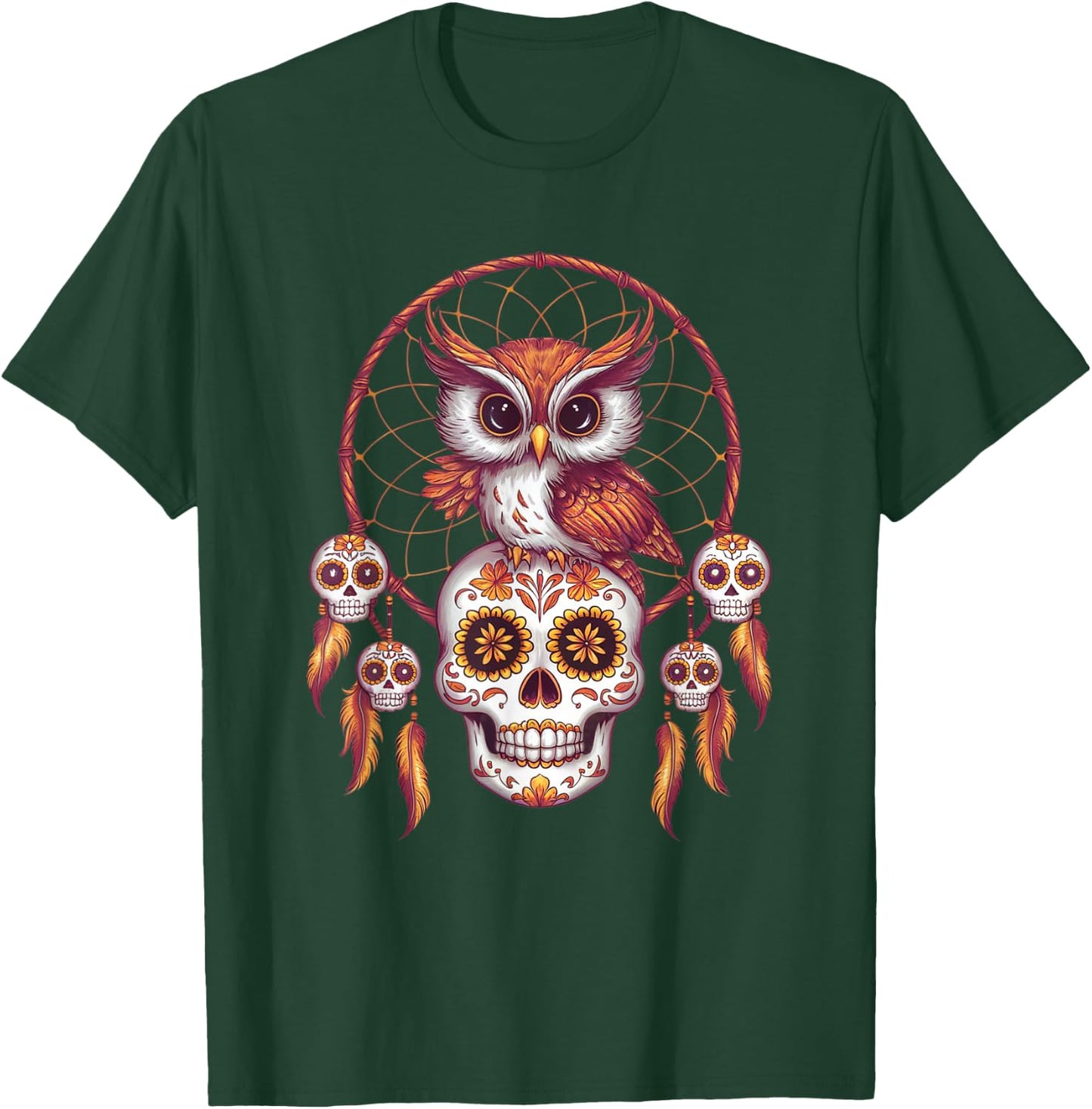 Sugar Skull Owl Day of Dead Halloween Dia De Muertos T-Shirt - T-Shirt | Forest