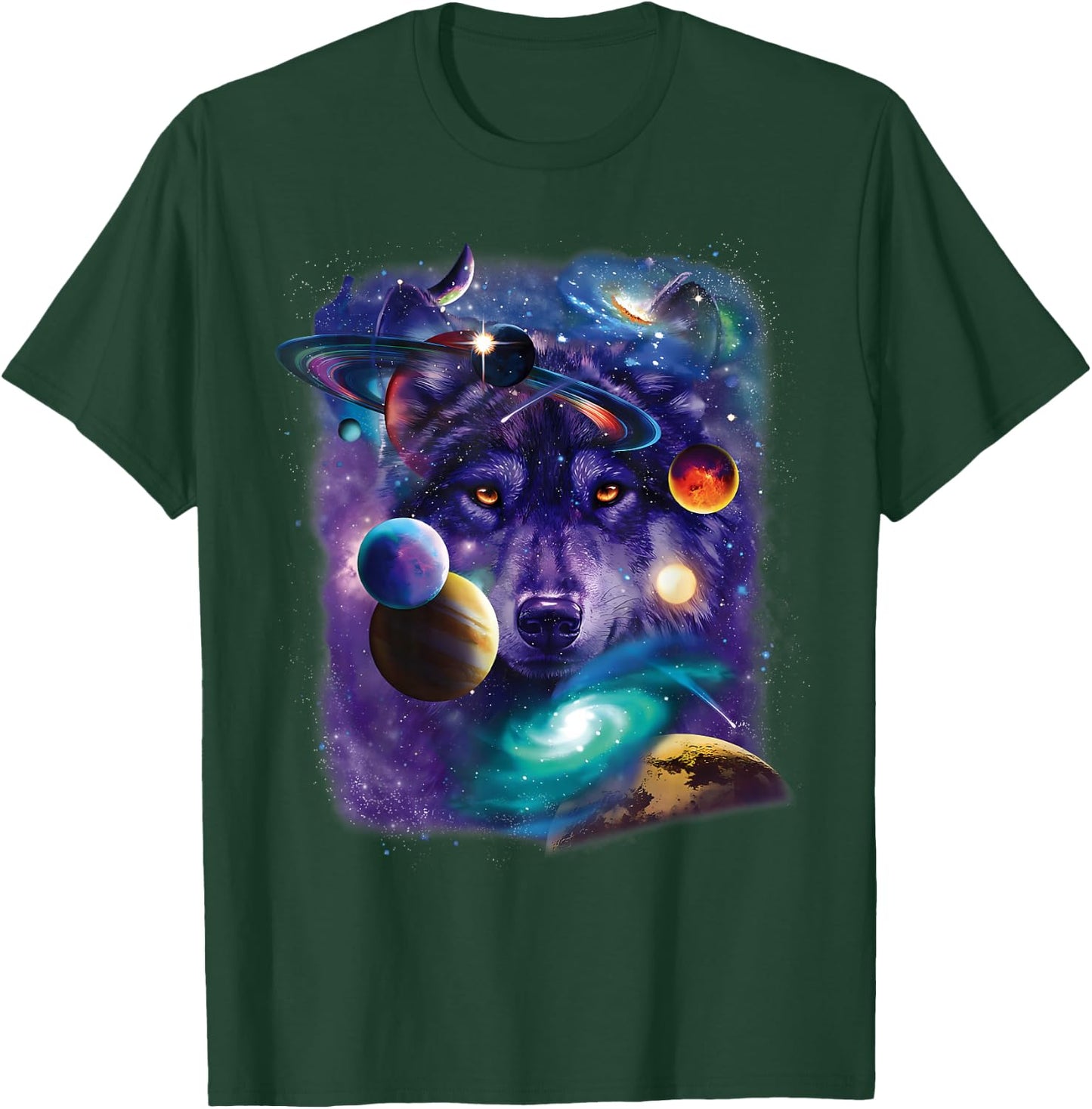 Wolf Space Galaxy Stars Moon Wolves Space Astrology Mountain T-Shirt - T-Shirt | Forest