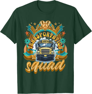 Transportation Squad Retro Bus Aide Back to School Matching T-Shirt - T-Shirt | Forest