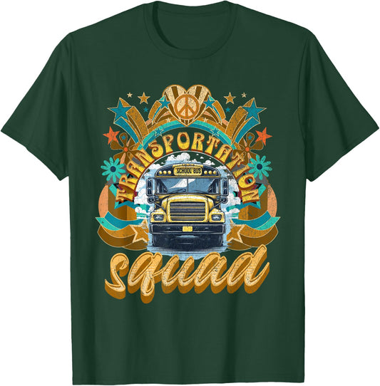 Transportation Squad Retro Bus Aide Back to School Matching T-Shirt - T-Shirt | Forest