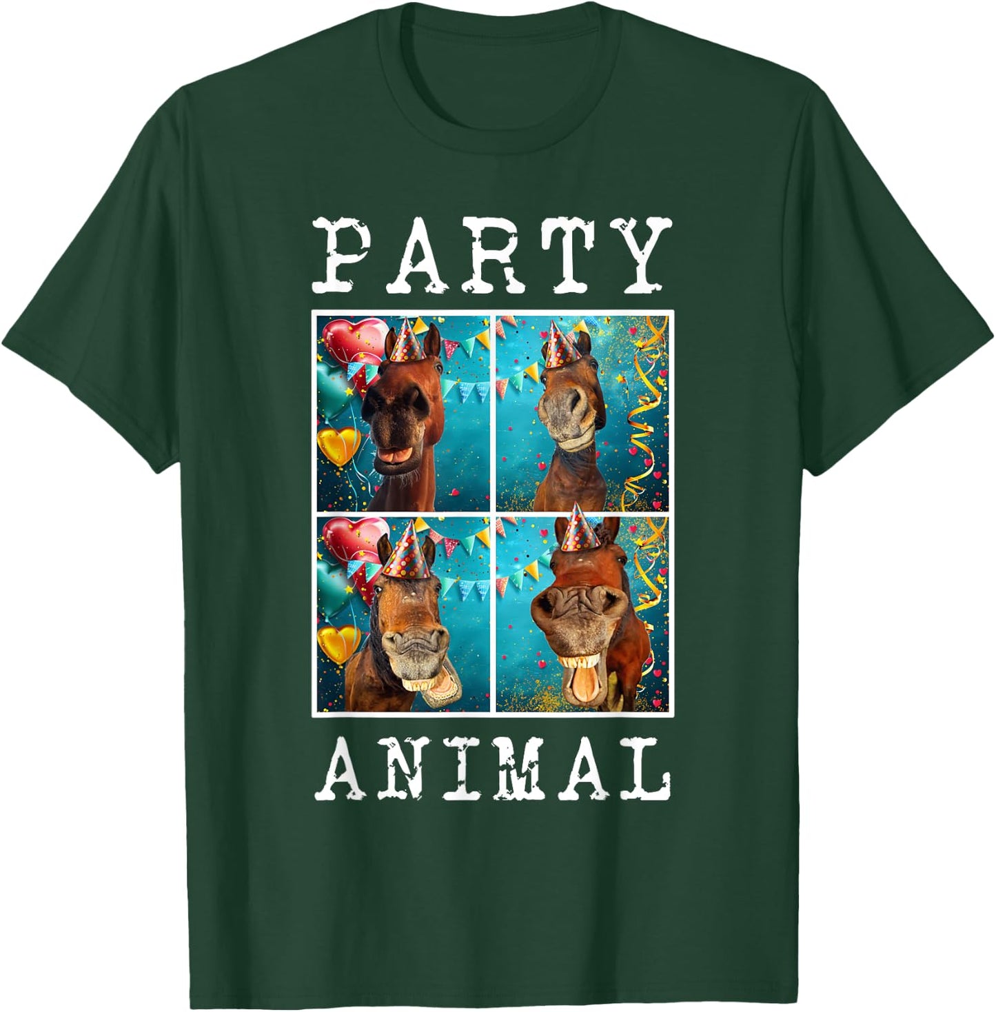 Horses Face Colorful Farm Animal Party Hat Horse Farming T-Shirt - T-Shirt | Forest