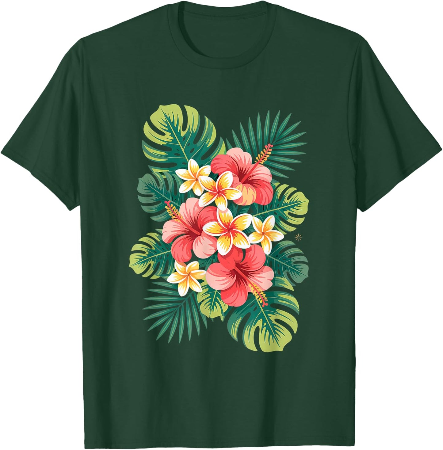 Tropical Flower Cluster Hibiscus and Plumeria Summer Design T-Shirt - T-Shirt | Forest