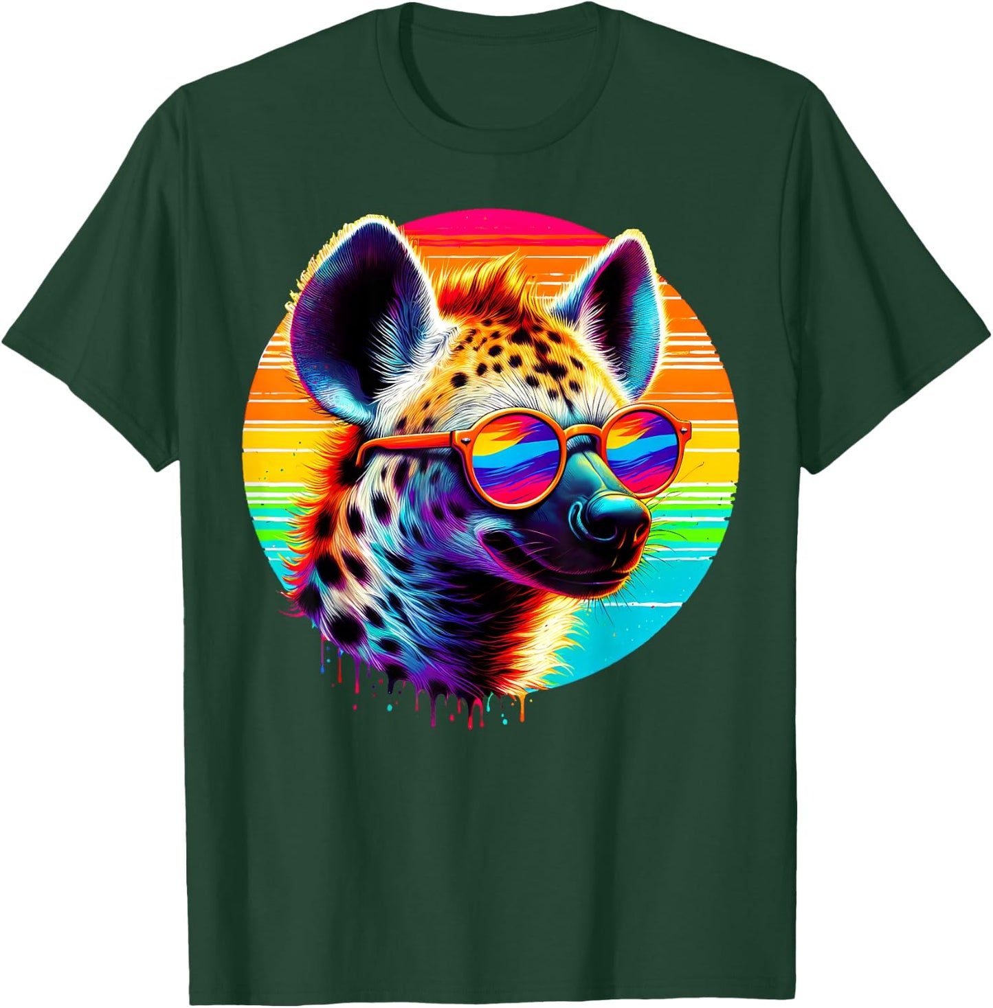 Cool Tie Dye Sunglasses Hyena Graphic Illustration Art T-Shirt - T-Shirt | Forest