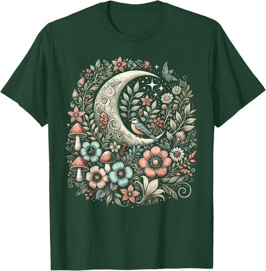 Aesthetic Retro Goblincore and dark Cottagecore Mushroom T-Shirt - T-Shirt | Forest