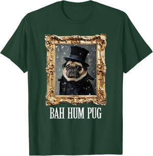 Funny Dog Bah Hum Pug Christmas Pet Holiday Photo Old Frame Men Women Kids T-Shirt - T-Shirt | Forest
