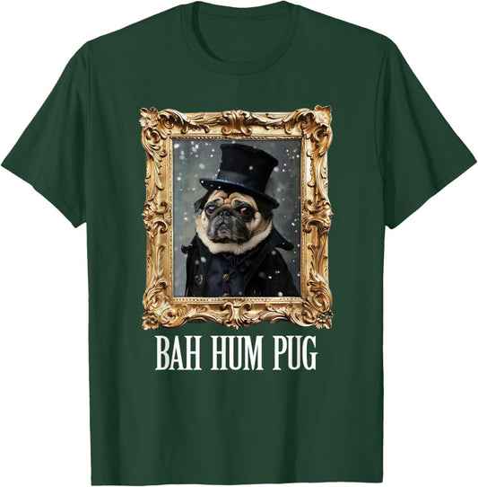 Funny Dog Bah Hum Pug Christmas Pet Holiday Photo Old Frame Men Women Kids T-Shirt - T-Shirt | Forest