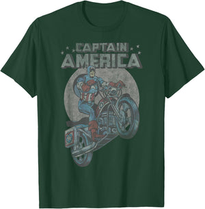 Marvel Avengers Captain America Motorcycle Portrait T-Shirt - T-Shirt | Forest