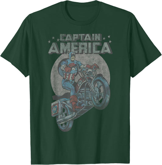 Marvel Avengers Captain America Motorcycle Portrait T-Shirt - T-Shirt | Forest
