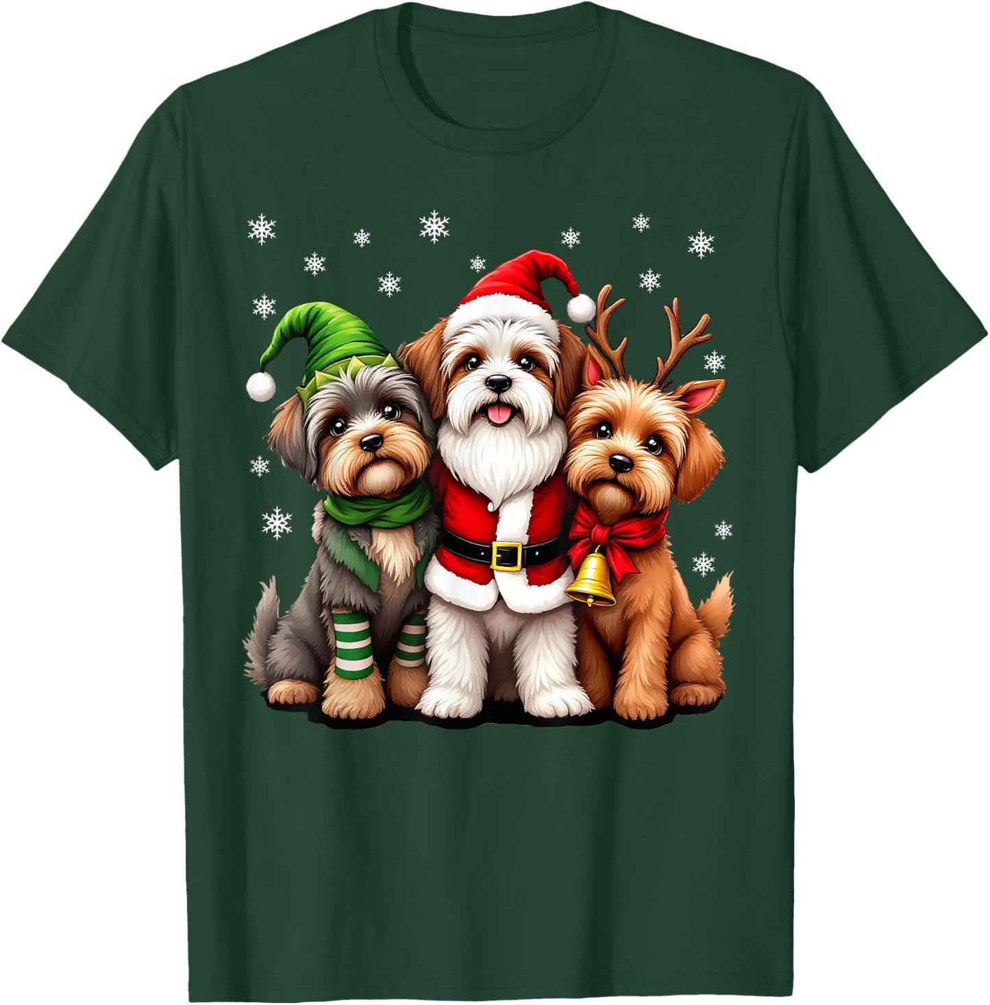 Havanese Christmas Dogs Funny Santa Reindeer Elf Holiday T-Shirt - T-Shirt | Forest