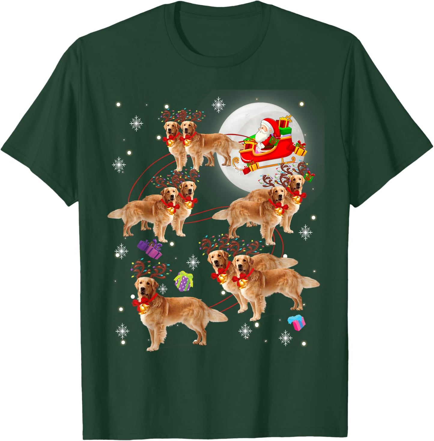 Christmas Santa Claus Riding Golden Retriever Xmas Pajamas T-Shirt - T-Shirt | Forest