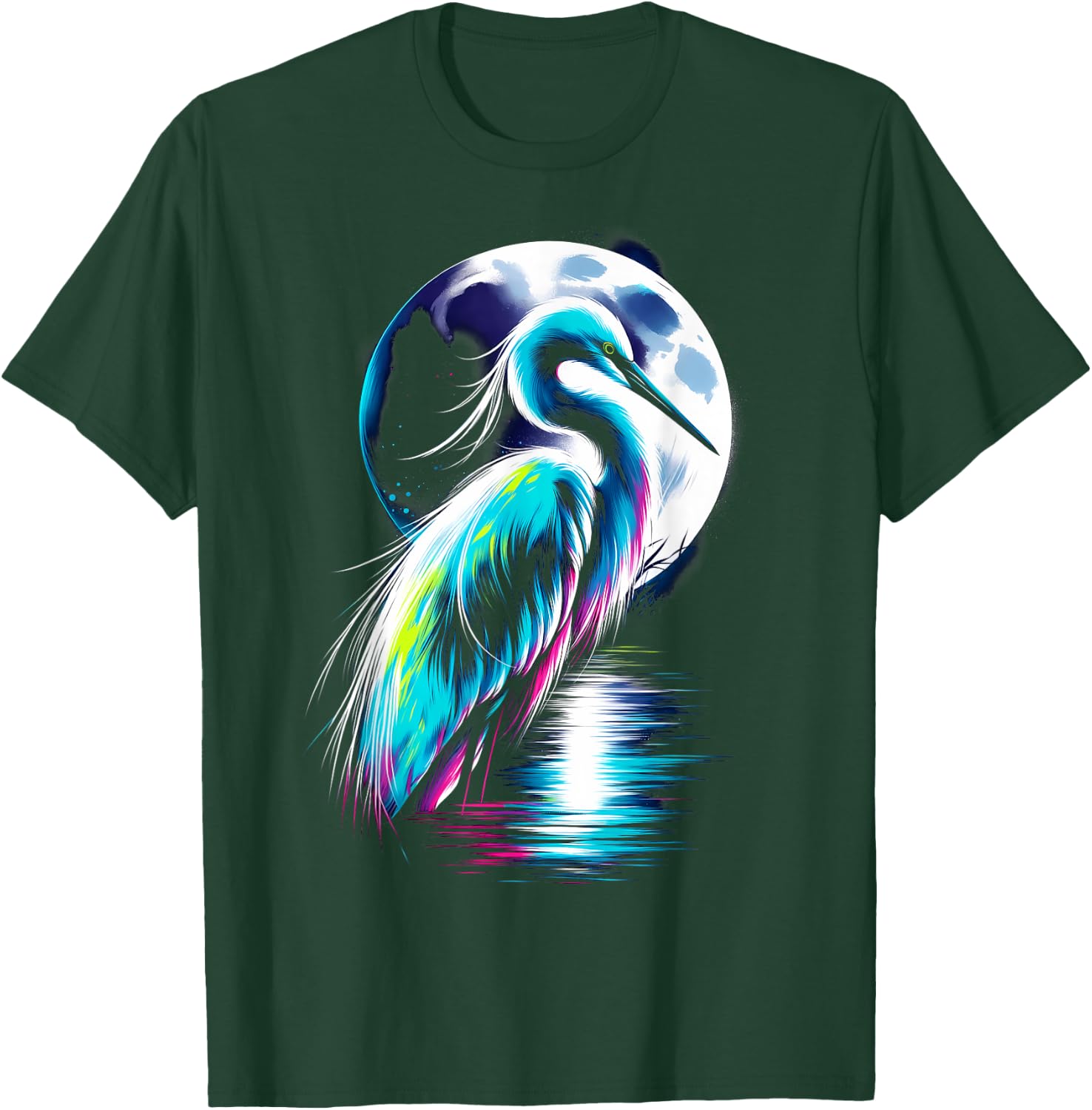 Colorful Egret Bird Spirit Animal Cool Illustration T-Shirt - T-Shirt | Forest