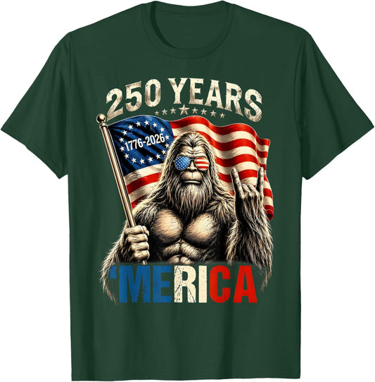 Bigfoot Patriotic 250 Years of Freedom American USA Flag T-Shirt - T-Shirt | Forest