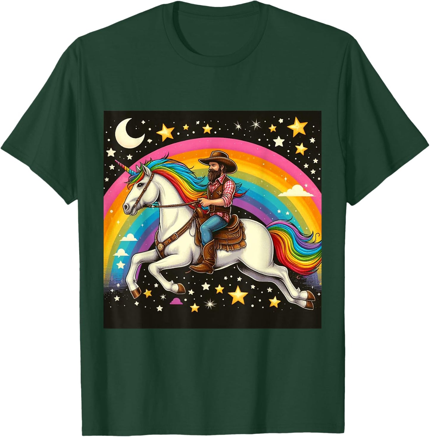 Cowboy Riding A Unicorn Boys Girls Men Women Kids Adults T-Shirt - T-Shirt | Forest