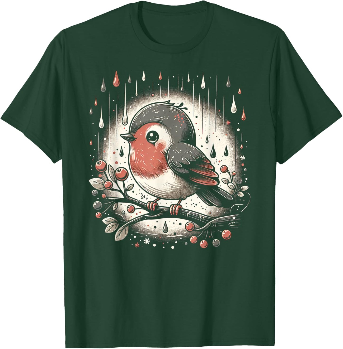 Whimsical Robin in Rain T-Shirt - T-Shirt | Forest