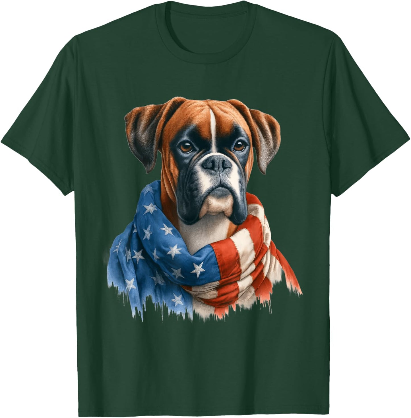 Boxer American Flag Patriotic Boxer Dog Lover 4th of July T-Shirt - T-Shirt | Forest