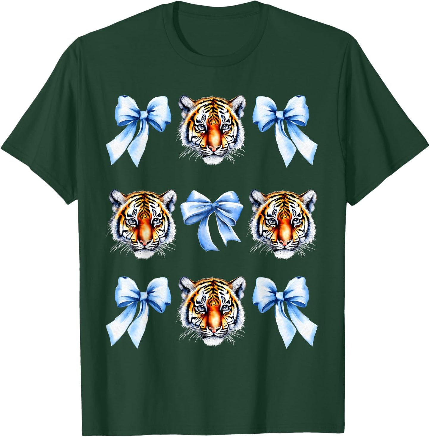 Blue Wild fantasy Tigers Coquette Bow Collage Girls Woman T-Shirt - T-Shirt | Forest