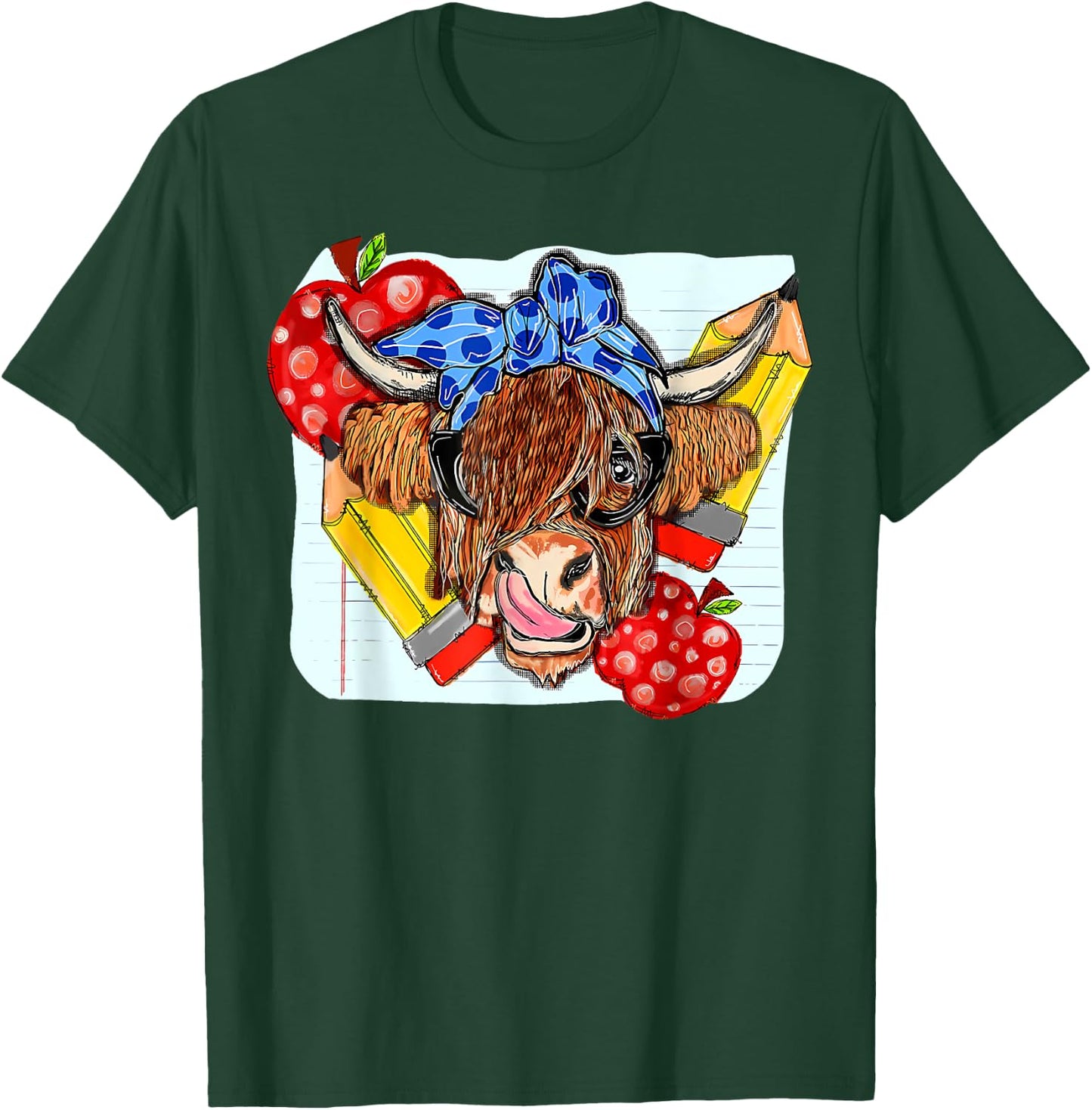Highland Cow Teacher Western Country Funny Teacher Life Men Women T-Shirt - T-Shirt | Forest