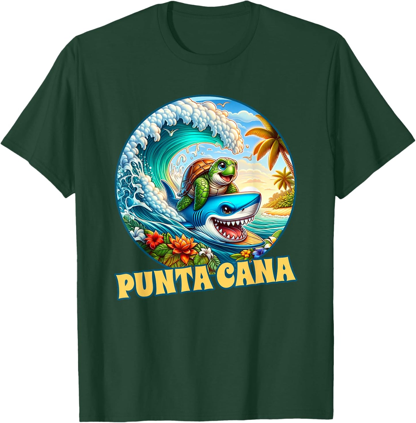 Punta Cana Surfing Sea Turtle and Shark T-Shirt - T-Shirt | Forest