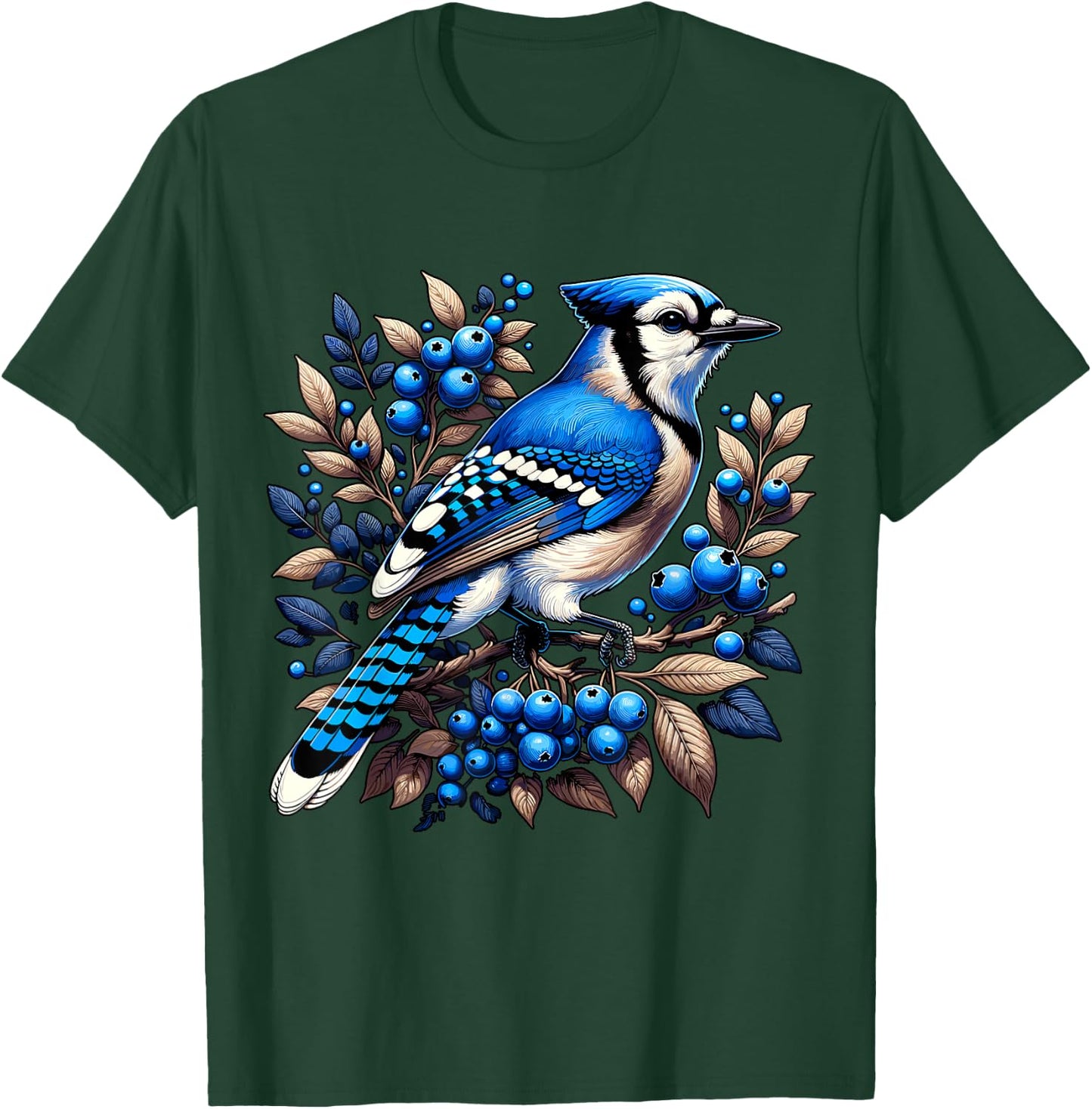 Blue Jay Bird , Small, Black T-Shirt - T-Shirt | Forest