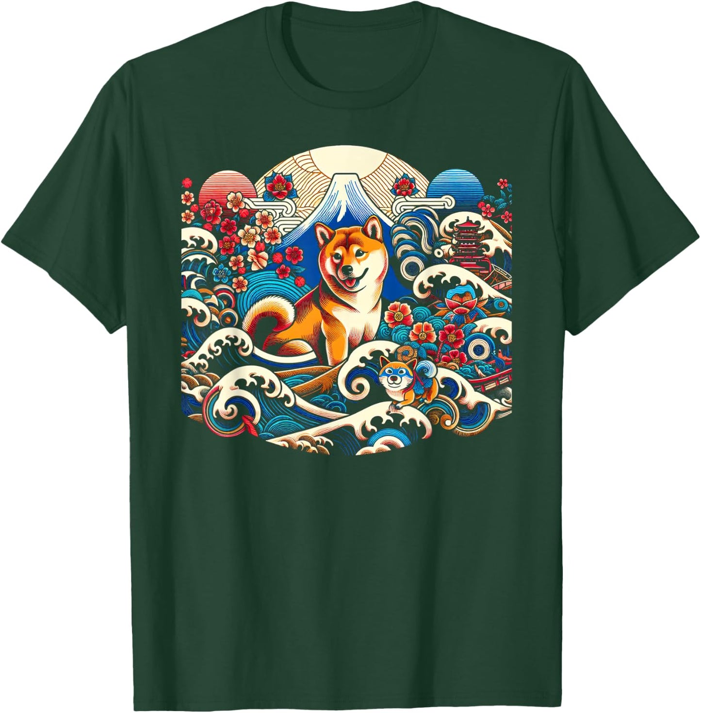 Playful Shiba Inu in Japanese Art Style T-Shirt - T-Shirt | Forest