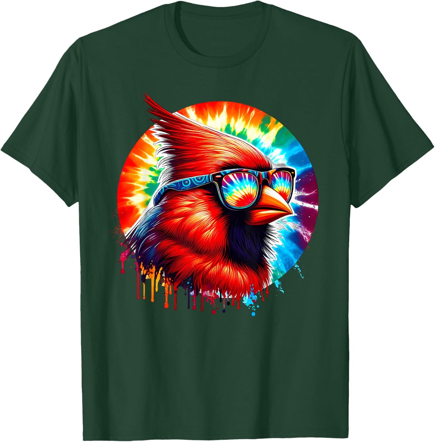 Cool Tie Dye Cardinal Sunglasses Bird Illustration Art T-Shirt - T-Shirt | Forest