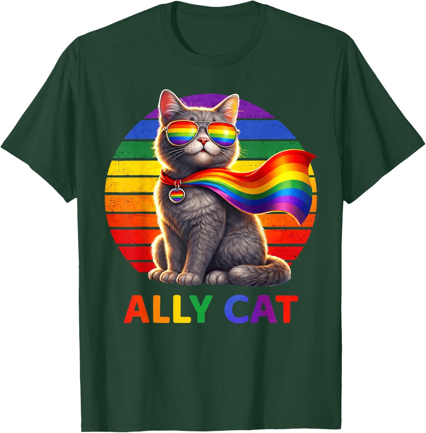 Pride LGBT Ally Cat Fun Rainbow Colorful Men Women Kid T-Shirt - T-Shirt | Forest