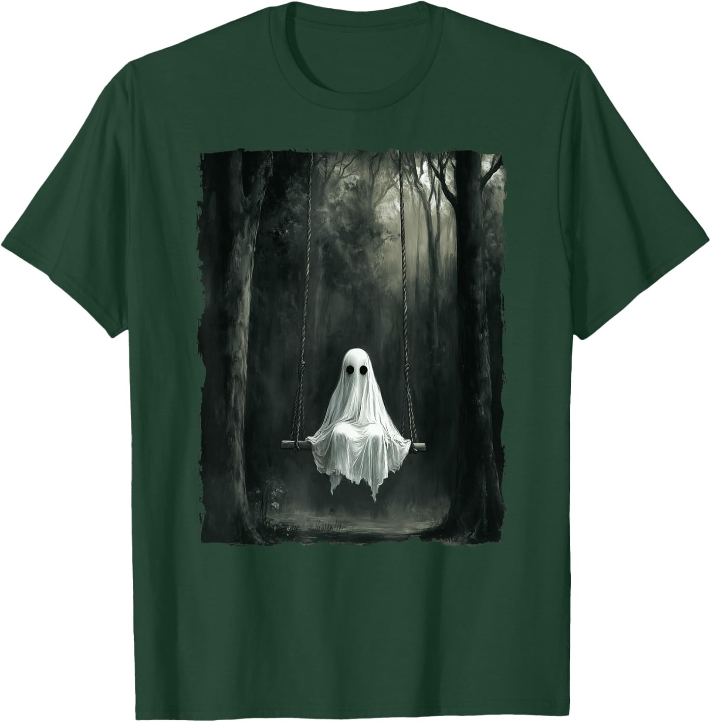 Vintage Floral Ghost On Swing In Forest Spooky Halloween T-Shirt - T-Shirt | Forest