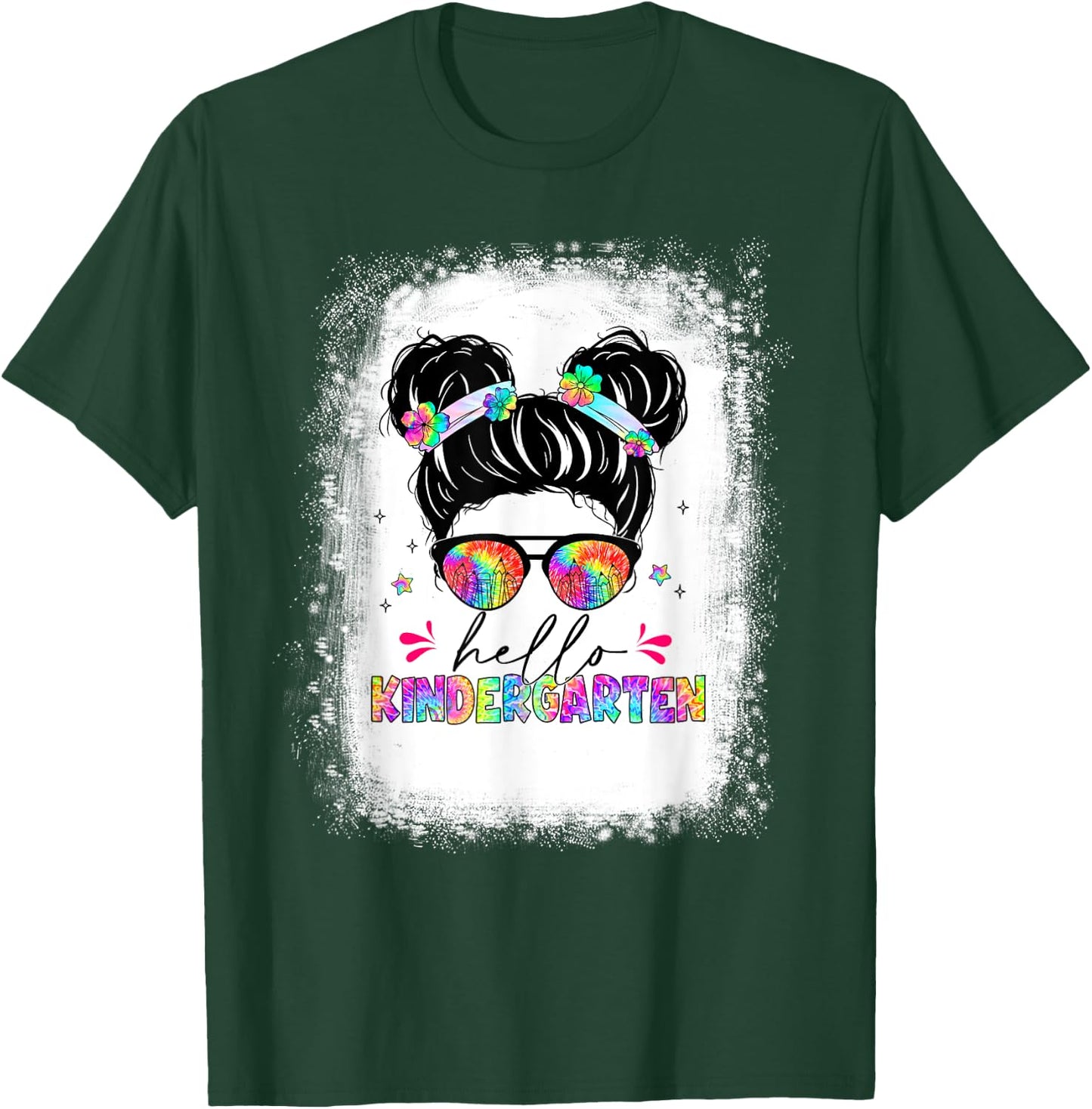 Hello Kindergarten shirt messy bun tie dye back to school T-Shirt - T-Shirt | Forest